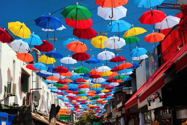 Antalya Turkey July 2022 Colourful Umbrellas Hanging Top Bazaar Street — 스톡 사진