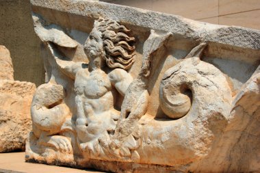 Antalya, Turkey - August 6, 2022: Ancient Greek and Roman sculptures and artifacts in Archaelogical Museum of Antalya