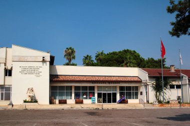 Antalya, Turkey - August 6, 2022: Main entrance to Archaelogical Museum of Antalya, exhibiting collection of ancient Greek and Roman sculptures and artifacts