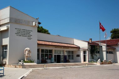 Antalya, Turkey - August 6, 2022: Main entrance to Archaelogical Museum of Antalya, exhibiting collection of ancient Greek and Roman sculptures and artifacts.