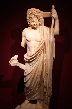 Antalya, Turkey - August 6, 2022: Ancient Greek and Roman sculptures and artifacts in Archaelogical Museum of Antalya