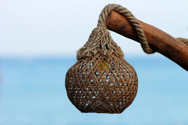 Woven Lampshade Wooden Stick — Fotografia de Stock