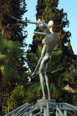 Kemer, Turkey - August 14, 2022: The Rain of Love sculpture by Zafer Sari, 2007. Installed as a fountain in coastal Kugulu park in Kemer, a popular resort town in Antalya region