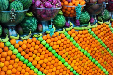 Fresh fruits and citruses on display in Antalya, Turkey