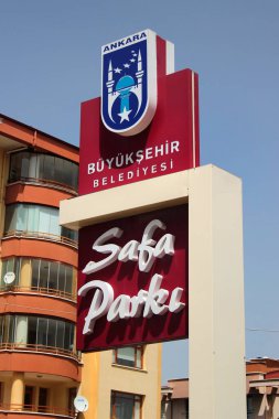 Ankara, Turkey - April 18, 2022: Sign board at Safa Park, a hillside park with children playgrounds and fountains in Kizilirmak district of Ankara