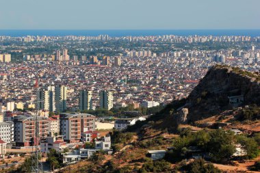 Antalya, Turkey - September 7, 2022: Aerial view of Kepez Varsak district from Cankaya neighbourhood
