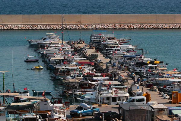 Antalya Turquía Octubre 2022 Veleros Lanchas Topcam Balikci Limani Puerto — Foto de Stock