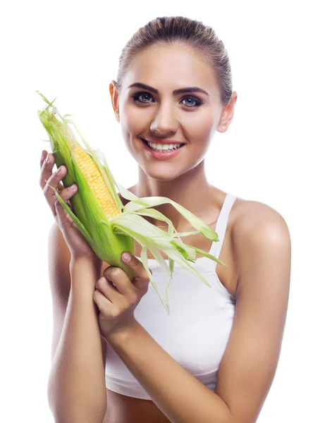 Mujer con un maíz — Foto de Stock