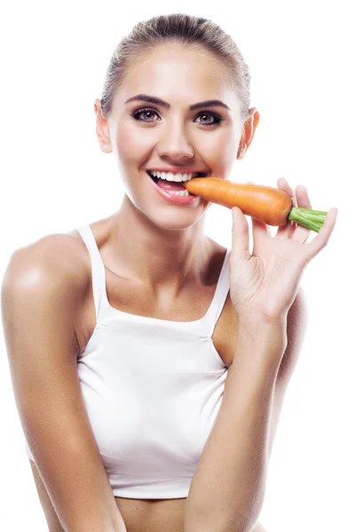 Vrouw bedrijf mand met fruit. concept vegetarische diëten — Stockfoto
