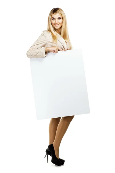 女人抱着空纸空白 — 图库照片