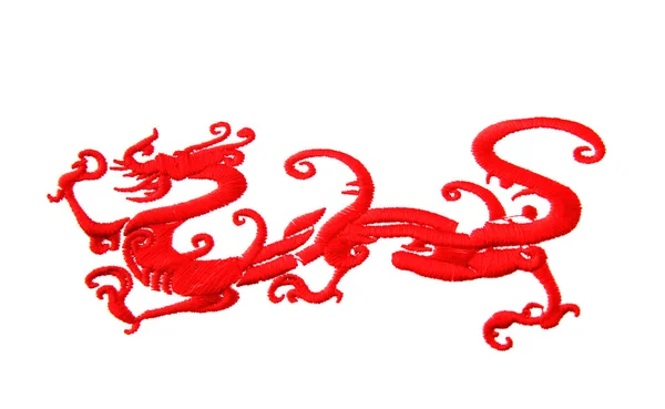 刺繍の赤いドラゴン — ストック写真