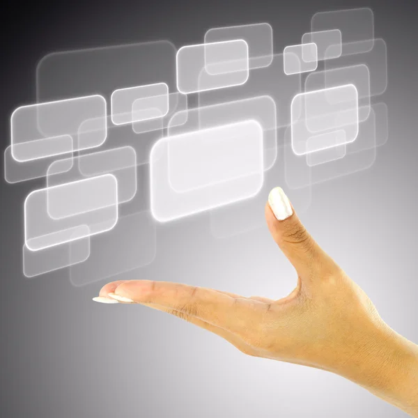 Hand pushing on a touch screen interface — Stock Photo, Image