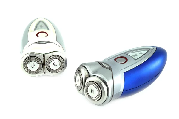 흰색 배경으로 고립 된 두 명의 전기 면도기 — 스톡 사진