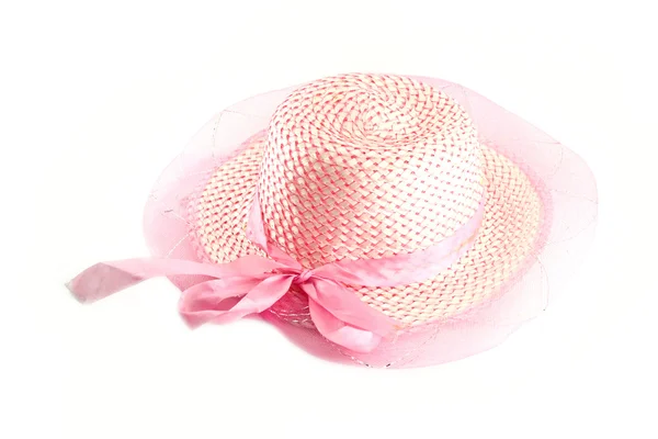 Κυρία ροζ καπέλο σε άσπρο φόντο — Φωτογραφία Αρχείου