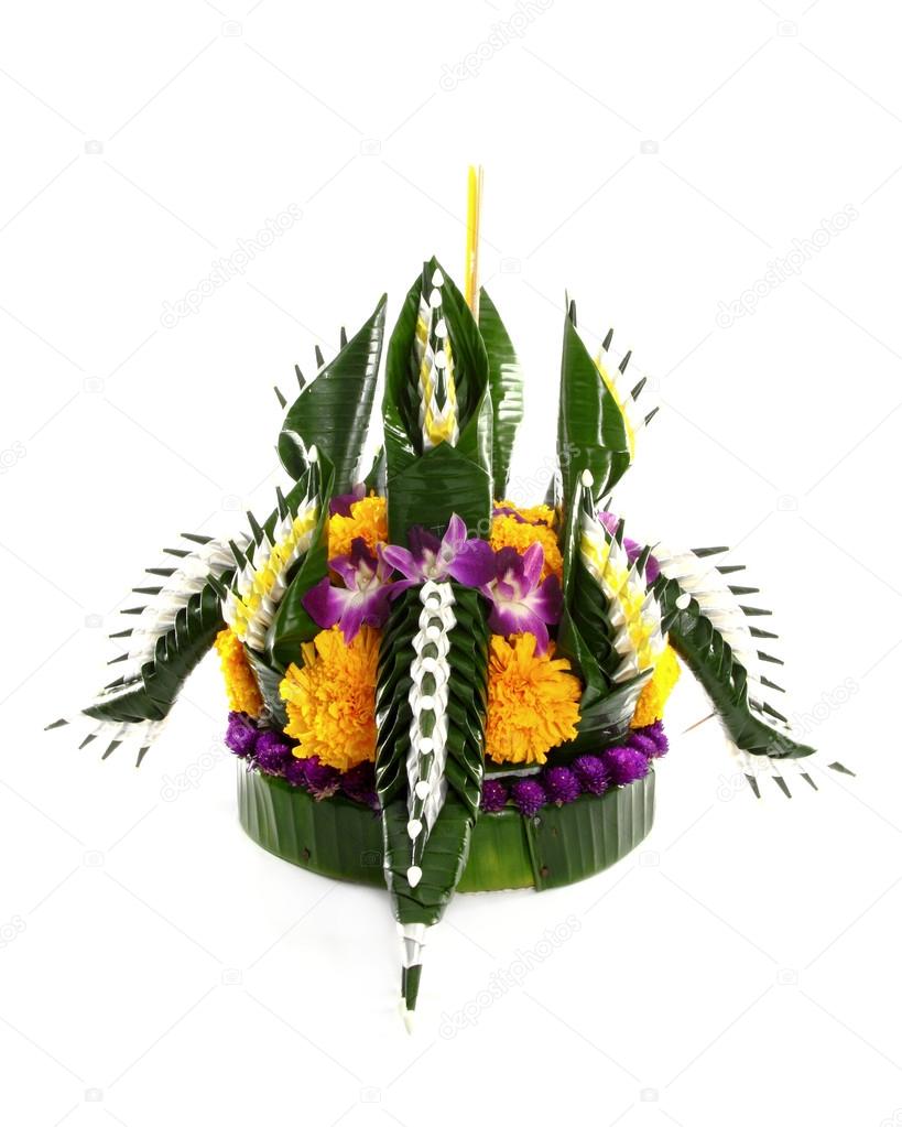 Loy kratong Festival in Thailand, on white background