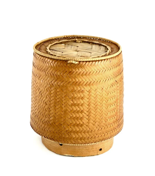 Una caja de madera de bambú estilo antiguo para arroz pegajoso —  Fotos de Stock