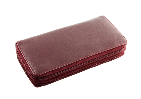 Brązowy skórzany portfel z zamkiem błyskawicznym — Zdjęcie stockowe