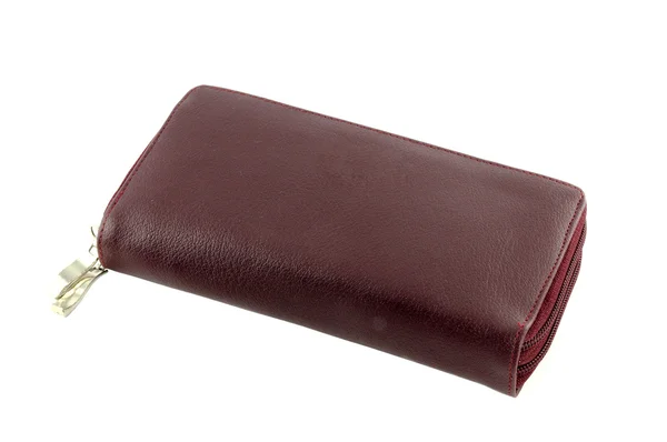 Brown leather wallet with zipper — Stock Photo, Image