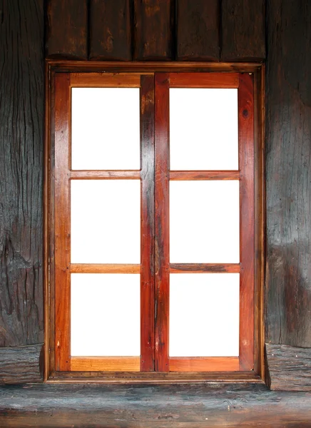 Деревні вікна на дерев'яній панелі — стокове фото
