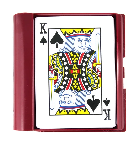 Jogar cartas em caixa no fundo branco — Fotografia de Stock