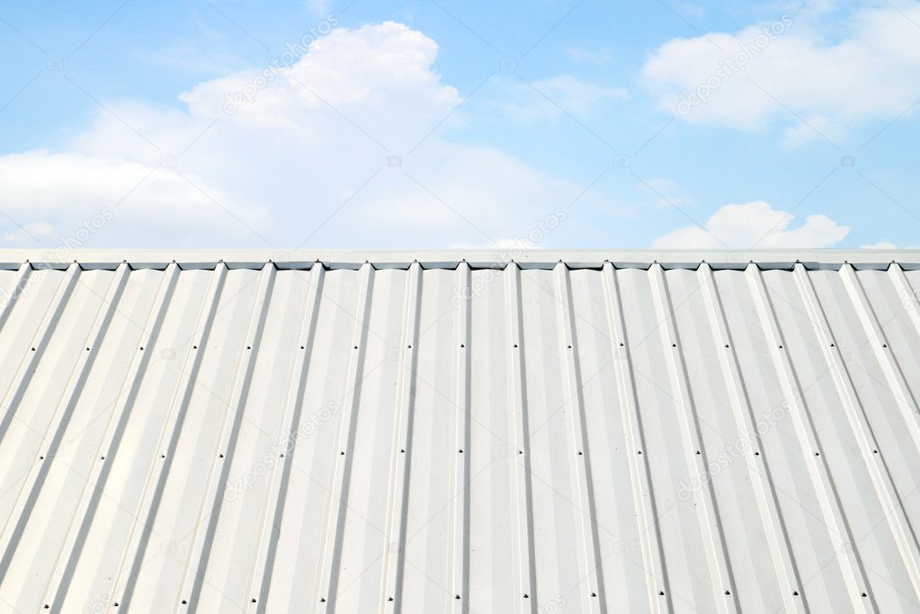 corrugated aluminum roof with blue sky