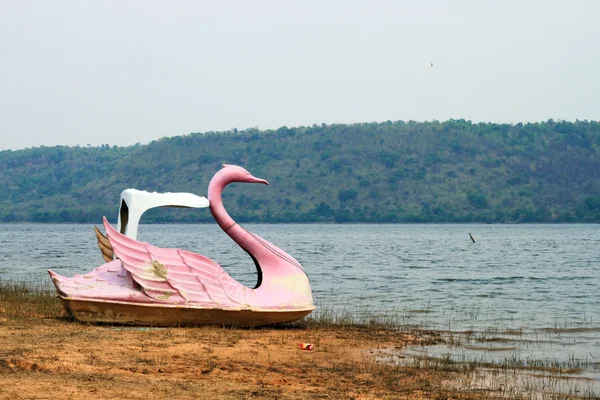 Swan pedal boat and river — Stock Photo, Image