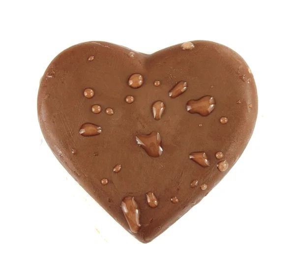 Chocolate heart shape with water on white background — Stock Photo, Image