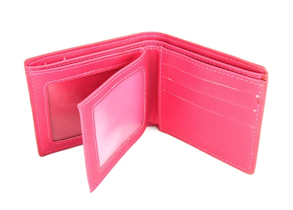 Binnenkant van roze portemonnee op witte achtergrond — Stockfoto