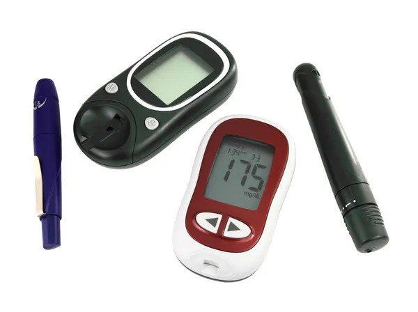 Glucometer for checking blood sugar levels isolated on a white b — Stock Photo, Image