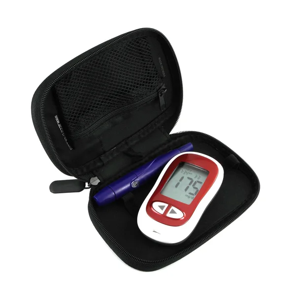Diabetic Glucometer Blood sugar or glucose level testing kit iso — Stock Photo, Image