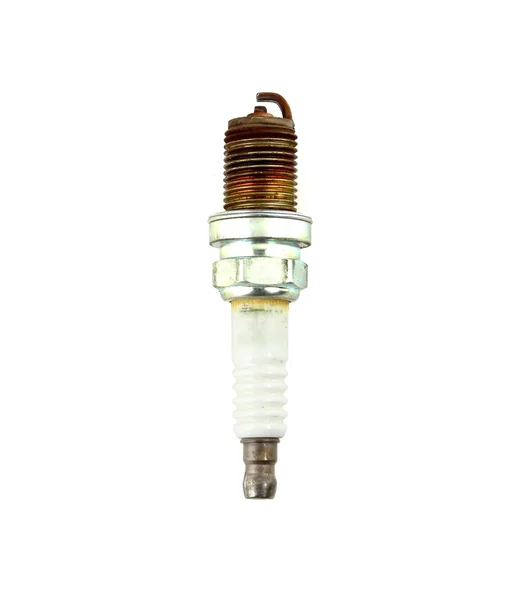 Old burned spark plug on white background — Stock Photo, Image