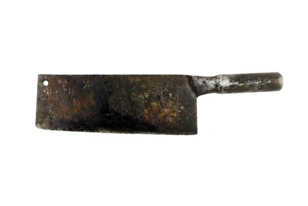 Vieja cuchilla de carne oxidada en blanco —  Fotos de Stock