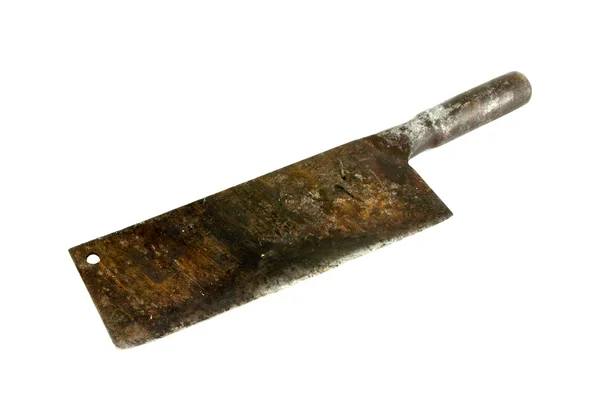 Old rusty meat cleaver on white — Stock Photo, Image