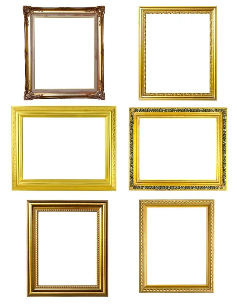 6 golden frame picture on white background — Stock Photo, Image