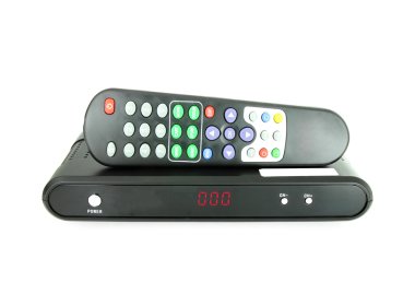 remote and receiver for satellite TV on white clipart