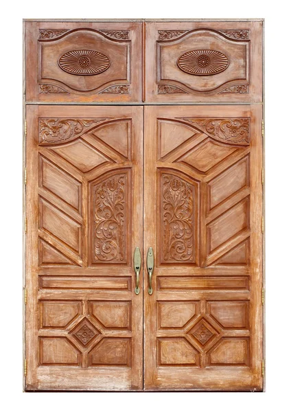 Porta de madeira com textura antiga no fundo branco — Fotografia de Stock