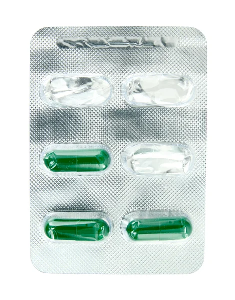 Usado um pacote de comprimidos em branco — Fotografia de Stock