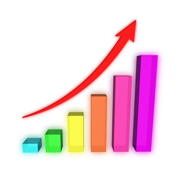 A bars graph, with an arrow going up — Stock Photo, Image
