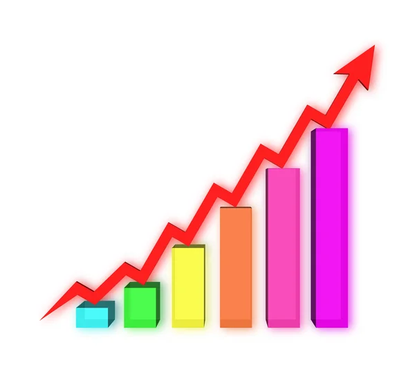 A bars graph, with an arrow going up — Stock Photo, Image