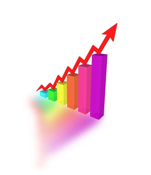 A bars graph, with an arrow going up — Stock Photo, Image