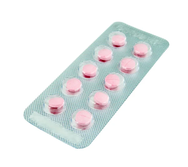 Fehér rózsaszín tabletták csomag — Stock Fotó