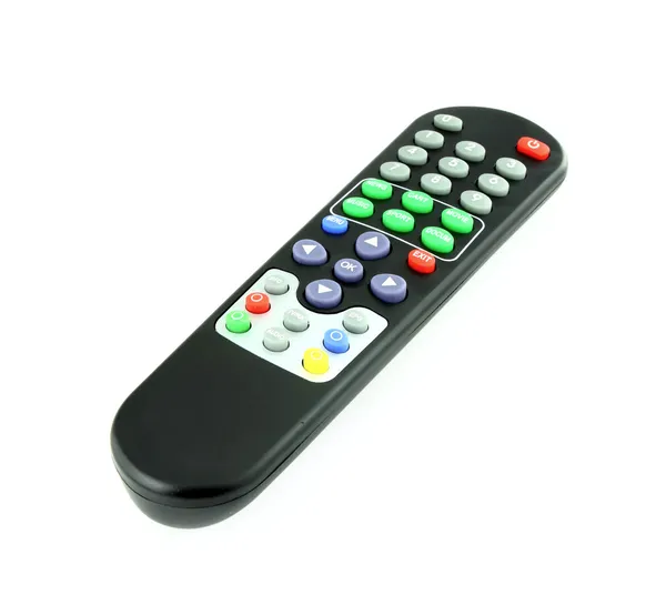Black TV remote control on white — Stock Photo, Image