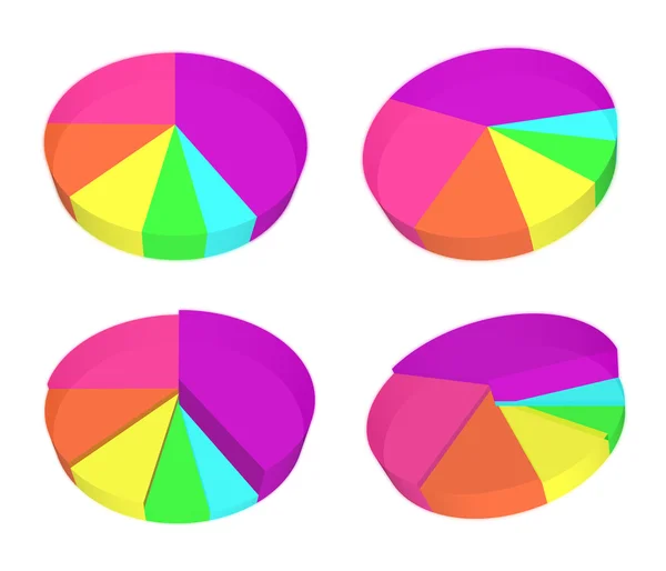 Cuatro gráfico de pastel 3d con diferentes segmentos de color —  Fotos de Stock