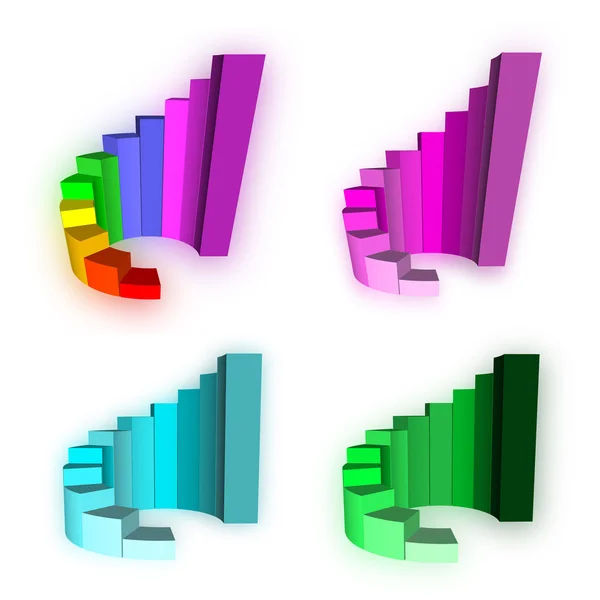 Vier 3D-Wachstumsbalkendiagramm auf weiß — Stockfoto