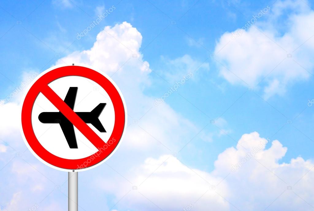 'no flying' sign with blue sky blank for your text