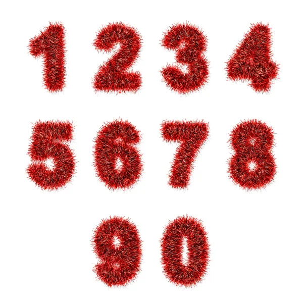 Dígitos de oropel rojo sobre blanco — Foto de Stock