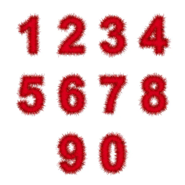 Dígitos de oropel rojo sobre blanco — Foto de Stock