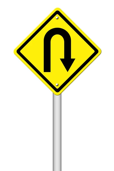 Yellow warning sign u-turn roadsign — Stock Photo, Image