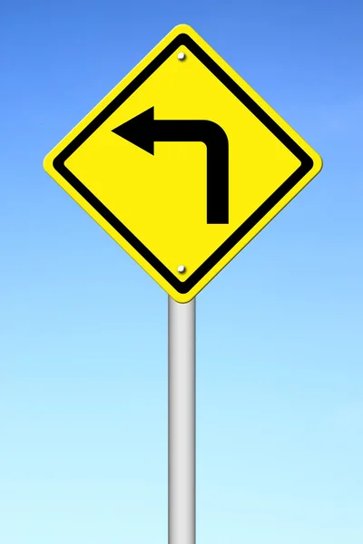 Znak drogowy - skręcić w lewo ostrzeżenie — Zdjęcie stockowe