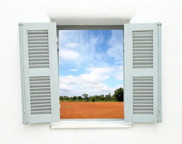Řecký styl windows okno s přírody zemí — Stock fotografie